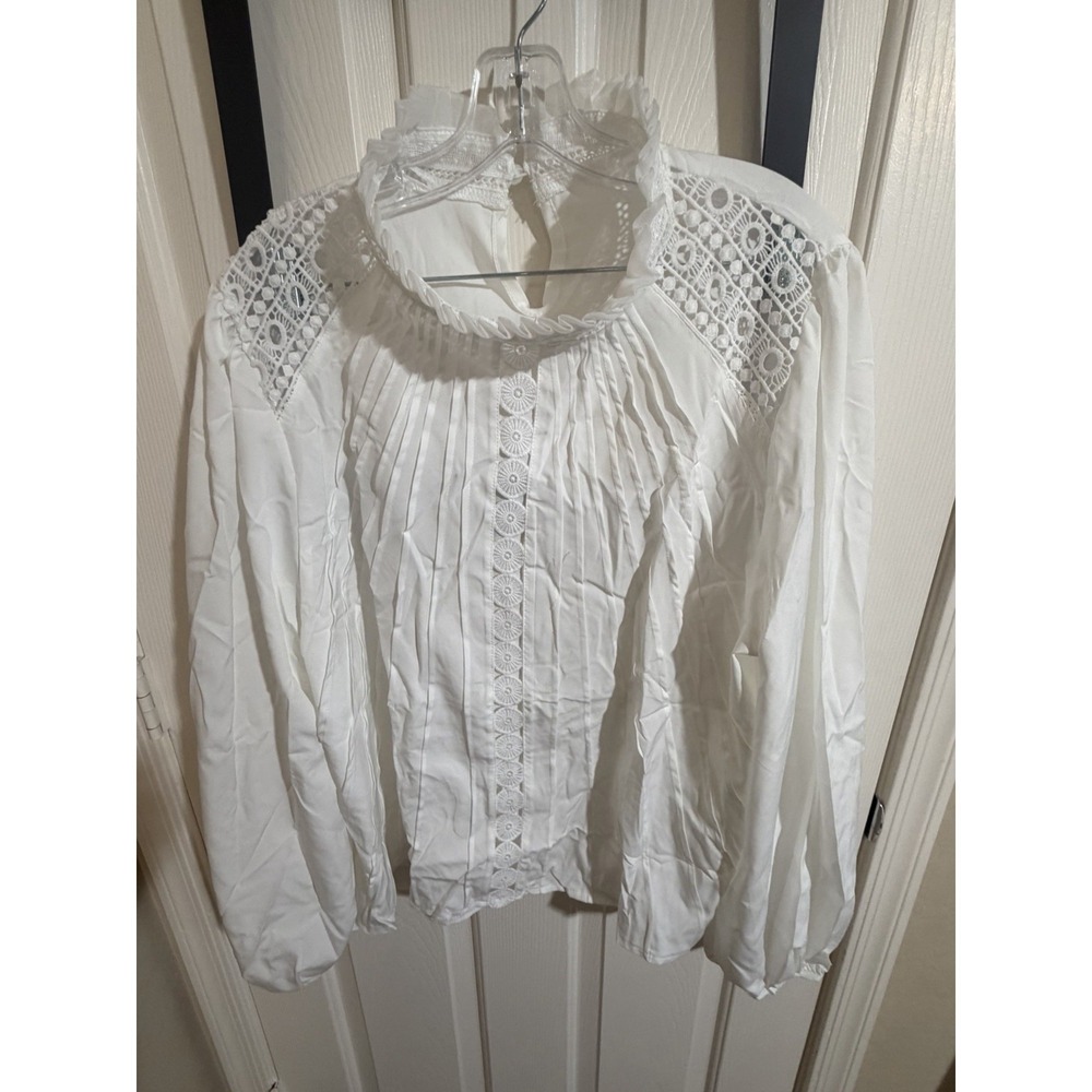 Temu White Lace Ruffle Collar Long Sleeve Blouse Plus Size 5XL SY-174-WDW-D-2